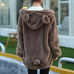 2019 Women Hoodies Zipper Girl Autumn Loose Kawaii Fluffy Bear Ear Hoodie Hooded Jacket Warm Outerwear Coat Cute Sweatshirts CJ191223