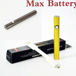 Max Pil Vapes Kalemler 510 İplik Kartuşları Amigo Önceden Piller 380mAh Orijinal Ayarlanabilir Gerilim Mikro-USB Şarj Kalın Yağ Kalemi