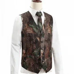 2023 Camo Men Groom Vests For Wedding Hunter Country Style Camouflage Pattern Mens Attire Vest 2 piece set Vest And Tie Custom Made Real Image Casual In Stock