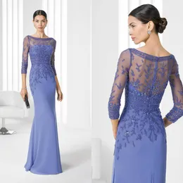 2020 sukienki dla matki panny młodej Jewel 3/4 długie rękawy Illusion Appliqued cekiny zroszony suknia dla mamy długość podłogi suknia dla gościa weselnego
