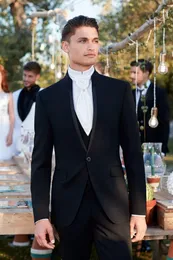 Moda Black Groom Tuxedos Mandarin Lapel Slim Fit Bardegroom Blazer Mężczyźni Formalne Garnitury Prom Party Garnitury (Kurtka + Spodnie + Kamizelka + Kamizelka) 789