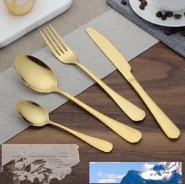 High-grade Gold Cutlery Spoon Fork Knife Tea Spoon Matte Gold Stainless Steel Food Silverware Dinnerware Utensil DHL Free Shipping