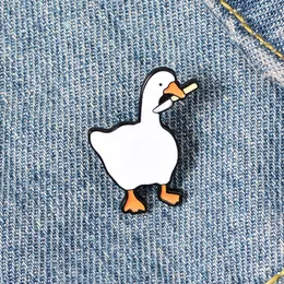 Animal Fofo Pato Branco Pequeno Engraçado Esmalte Broches Pins para Mulheres Demin Camisa Decoração Broche Pin Metal Kawaii Distintivo Moda Jóias