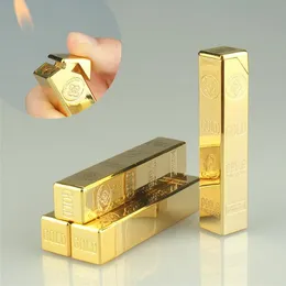 Nyaste gasbutan Bullion Shaped Gold Brick Lighter Long Bar Flame Metal Cigarett Cigar Tändare för rökning Köksredskap Tillbehör