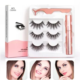 Magnetic Liquid Eyeliner & 3 pairs Five Magnetic False Eyelashes & Tweezer Set Waterproof Long Lasting Eyeliner False Eyelashes