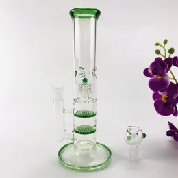 Straight Rohrglas Bong Doppelgrüne Wabenscheiben -DAB -Rig -Vogel -Vogel -Perc -Wasserrohre Öl Rigs Glasbongs zum Rauchen mit Schüssel