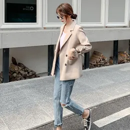 Office Wear Blazer Coat Casual Blazer Women Autumn Solid Jacket Suits Double Breasted Blazers Long Sleeve Notched Collar 2020