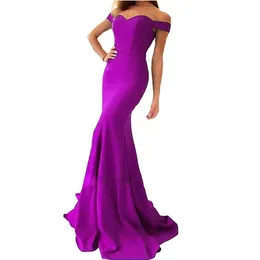 Eleganckie satynowe sukienki druhny seksowna z syreny na ramię w rozmiarze długa pokojówka suknie honorowe zamiatanie pociągu ślubna sukienka dla gości 2336