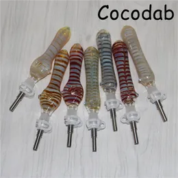 Kuvars Titanyum İpuçları ile Cam Nektar Hookahlar 10mm Silikon Nektar Kiti Mini Sigara İçme Aracı Su Bongs Teçhizatları