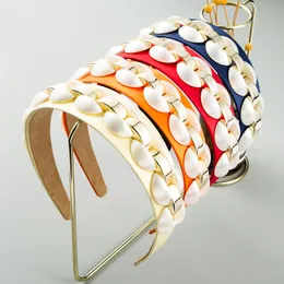 Барокко Имитация Pearl пластиковые цепи Ободок для женщины Простой дизайн Сплошной цвет ткани Hairband женщина партии Аксессуары для волос
