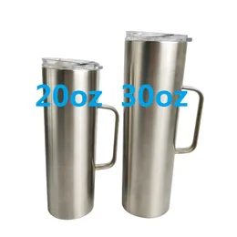 20oz Rostfritt stål Skinny Tumbler med handtag Vakuum Tumblers Ice Bottle Straight Beer Cup Support Bar Party C01