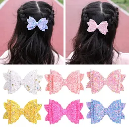 24Pcs Kid Kızlar 3.4 İnç Glitter Rhinestone Saç Bow Firkete Saç Klip Tokalarım Tatlı Çocuk Saç Aksesuarları Güzel Huilin