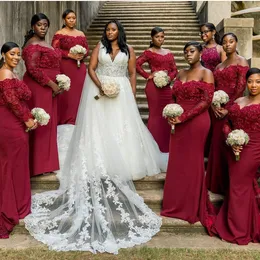 Стильные русалки из бисера невесты платья с бисером платья с плеча кружева свадебные гостевые платья длину напольная аппликация горничные платья