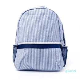 Kvalitet Fashion Simple Design Seersucker Navy Pink School Bag Mesh Side Pocket Ryggsäck Blöja Väska för Kvinnor