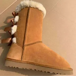 High end quality in Cowskin Genuine Leather Australia Snow Boots Fur Boots Bowknot Drill Snowshoe