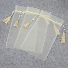 High-end hanging tassel yarn bag, jewelry gift packaging bag, drawstring storage bag