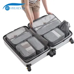 Hylhexyr 7PCS Men Travel Weekend Bag Set Duffle Bags Luggage Clothes Organizer Pouch Oxford Packing Cubes Waterproof Unisex T200710