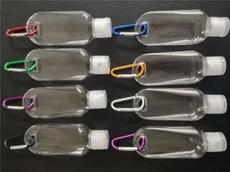 50ml plast tom alkohol påfyllningsbar flaska med nyckelring Hook Clear Transparenta bärbara mini hand sanitizer engångsflaskor