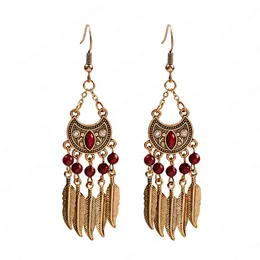 Gemstone pendente nappa piuma pendente orecchini a forma di foglia bohémien orecchini pendenti 2020 donne gioielli indiani