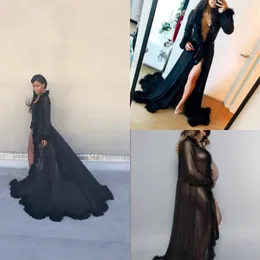 Women Bathrobe Sleepwear Woman Undergarments Robe Black Faux Fur Long Sleeves Party Wedding Dresses Petite Plus Size Custom Made