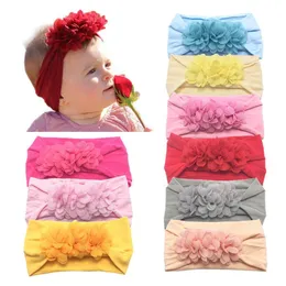 Spädbarn Baby Nylon Headband Chiffon Flowers Kids Soft Elastic Hair Band Barn Prinsessan Headwear Hårtillbehör 12 färger