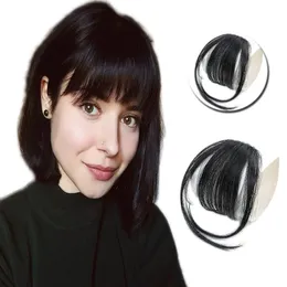 Clip in Air Bangs Human Hair Black One Piece Clip in Fringe Hair Extensions Natural Color for Women