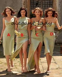 Sage Green Beach Sukienki z druhną 2023 Stylowy styl Seksowna szczelina letnia junior Maid of Honor Wedding Party Gun271l