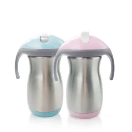 280ml Sippy Cup with Handle Baby Bottle Kids Tumbler Curved Tumblers Stainless Steel Milk Bottles Double Wall Breastmilk Feeding Bottle