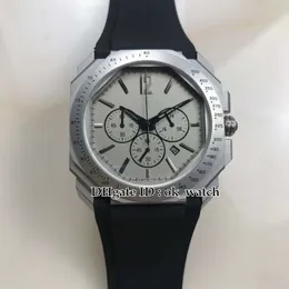 Högkvalitativ ny Octo 102859 Quartz Chronograph Mens Watch Grå Dial Silver Case Gummi Rem Gents Sport Klockor Perfekt gåva