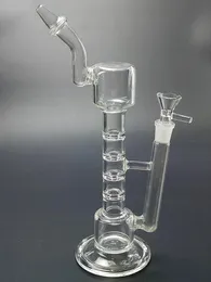 4Layer Filtre Cam Su Bongs Nargile 10.6inch 14mm Eklem Recycler dab teçhizat Sigara Aksesuarları İçin Kase