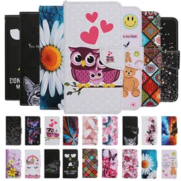Skórzany Portfel Marmur Kot Owl Flower Butterfly Wolf Rose Bear Card ID Flip Stand Back Cover Case dla iPhone 11 Pro Max XR XS Max 6 7 8 Plus