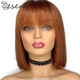 Zesen Short Hair Bob Straight Wig Synthetic 13 * 4 Lace Front Wig African American Wigs för svart Kvinnor Hög temperaturfiber