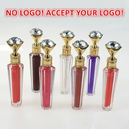 Ingen logotyp! Luxury Diamond Cap Lip Gloss 60 Colors Lip Gloss Vattentät Långvarig vätska Matt Läppstift Acceptera anpassad logotyp!