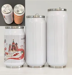 12oz sublimering cola kan DIY 350 ml vattenflaska i bulk dubbelväggigt rostfritt stål Cola form tumblers isolerat vakuum med lock C01