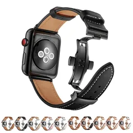 Cow Leather straps For Apple Watch band Ultra 49 45mm bracelet Bands iwatch series 8 76 SE 5 4 3 Luxury steel buckle 42mm 44mm 42mm loop 38mm Replacement 40mm