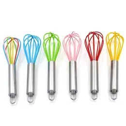 10 Inch Wire Whisk Stirrer Mixer Egg Beater Color Silicone Egg Whisk Stainless Steel Handle household Baking Egg Tools