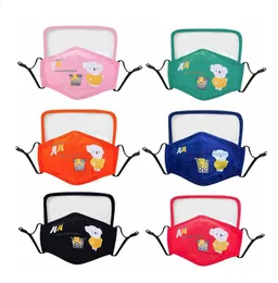 Children Face Mask With Eye Shield Washable 2 Layers Cotton Facemask With Slot People Protective Drop Ship