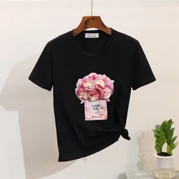 2019年春夏女性Tシャツショートスリーブ3D花瓶TシャツコットントップスY19072601