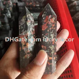 10pcs mão Cut Polimento Rare Natural Plum Blossom Jade Jasper Obelisco cristal de quartzo 6 Sided Wand Torre Ponto Cura Generator Specimen