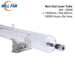 Will Fan Reci W4 100 W Co2-Laserrohr, Länge 1450 mm, Durchmesser 80 mm, für Lasergravur-Schneidmaschine, 10.000 Stunden Glasrohr