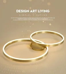 Modern LED Ring Hängsmycke Lampor Taklampa Till Bedroom Living Room Restaurang Aluminium Borstat Guld Kreativ Ringar Belysning Nordisk Design Hängande Lamp Ljuskrona