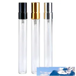 10 ml resor bärbar transparent glas parfym spray flaska tomma kosmetiska behållare med aluminium spruta LX3156