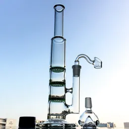 Straight Tube Glass Bong Triple Oil Dab Rigs Colored Percolator Clear Green Blue Water Pipes 14mm Joint With Banger Bowl