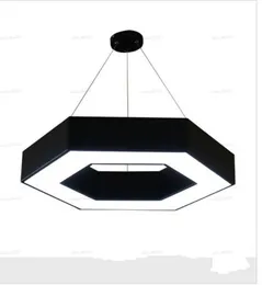 Nowoczesna Sześciokątna Geometria Geometria LED Wisiorek Light Black Aluminium LED Lampa żyrandolowa Dla Office Home Shopping Mall Shop Lights Oświetlenie