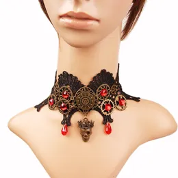 2020 Europe And America New Halloween Retro Steam Engine Gear Necklace Black Lace Skull Jewelry Wholesale