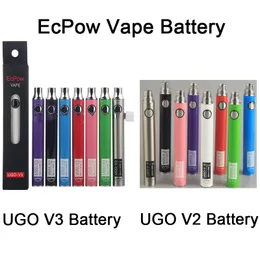 ECPOW UGO V2 V3 III Bateria Vape 650 900MAH Precz Baterie VV 510 GHINE ECIGS EVOD EGO Micro USB Waporyzator Waporyzator Pióro Oryginał