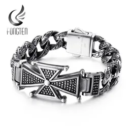 Fongten Skull Cross Curb Men's Bracelet Vintage Black Cuban Chain Stainless Steel Skeleton Male Bracelets Bangle Jewelry CX200724