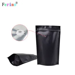 100 pcs Haute Qualité 13 X 21 CM Métallique Mylar Fermeture Éclair Sacs Fond Plat Noir Feuille D'aluminium Stand Up Poche Avec Valve D'air