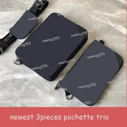 Brand Quality Iconic Men Pochette Trio Messenger Bag Black Grey  