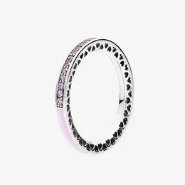 ピンクの石の愛のハートのリングの女性の女の子のファッション夏のジュエリーのためのPandora 925純銀のCZダイヤモンドリングオリジナルの箱